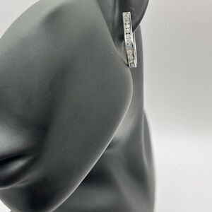 1.00 CT Channel Natural Diamond Sterling Silver Large Hoops